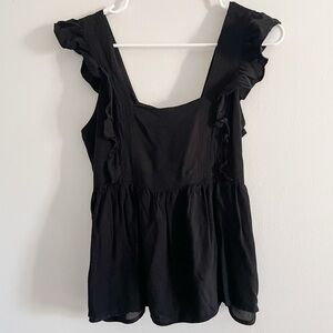CeCe Black Ruffle Sleeve Babydoll Blouse.